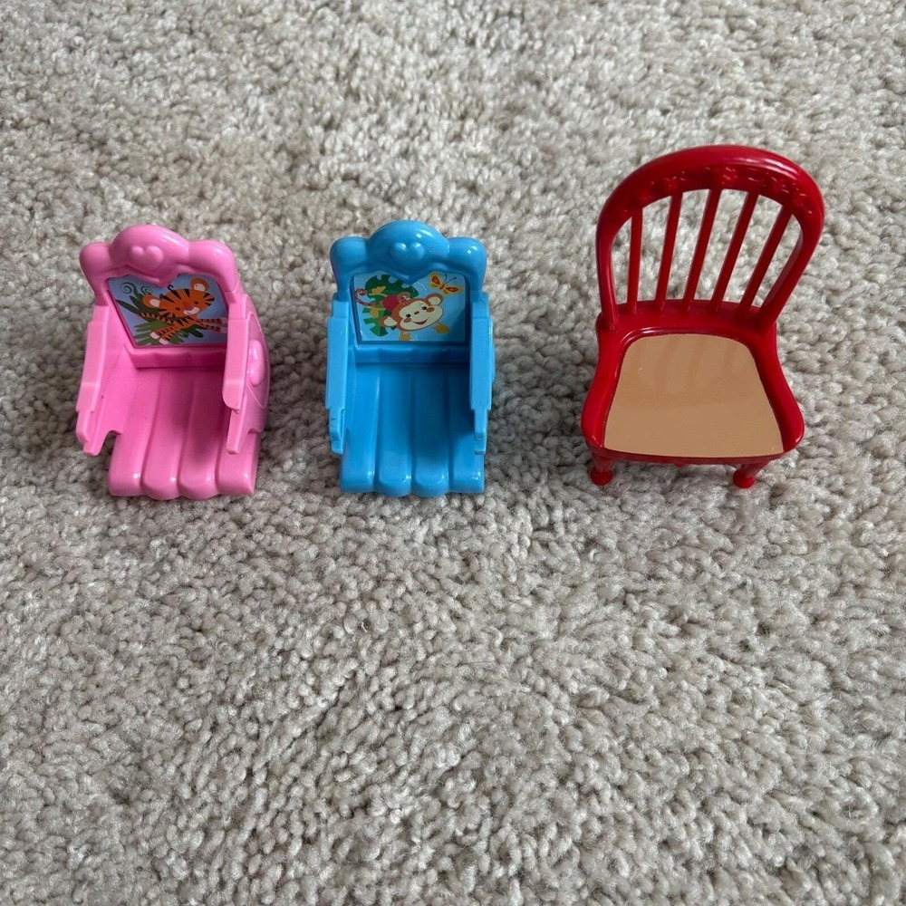 Fisher Price Loving‎ Family Vtg Dollhouse Chairs Twin Pink & Blue,  Red Classic